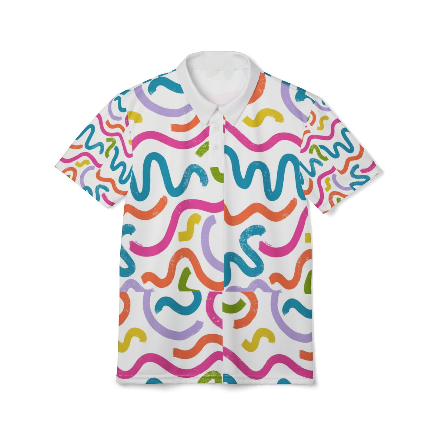 Colorful Squiggle Polo Shirt — Vibrant All-Over Print Casual Polo