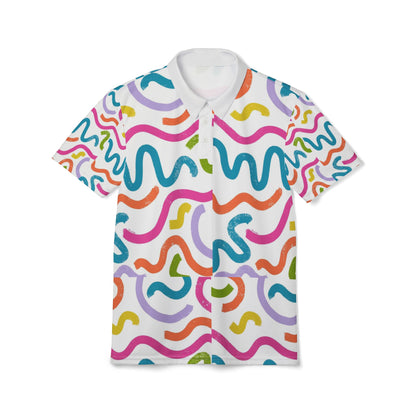Colorful Squiggle Polo Shirt — Vibrant All-Over Print Casual Polo