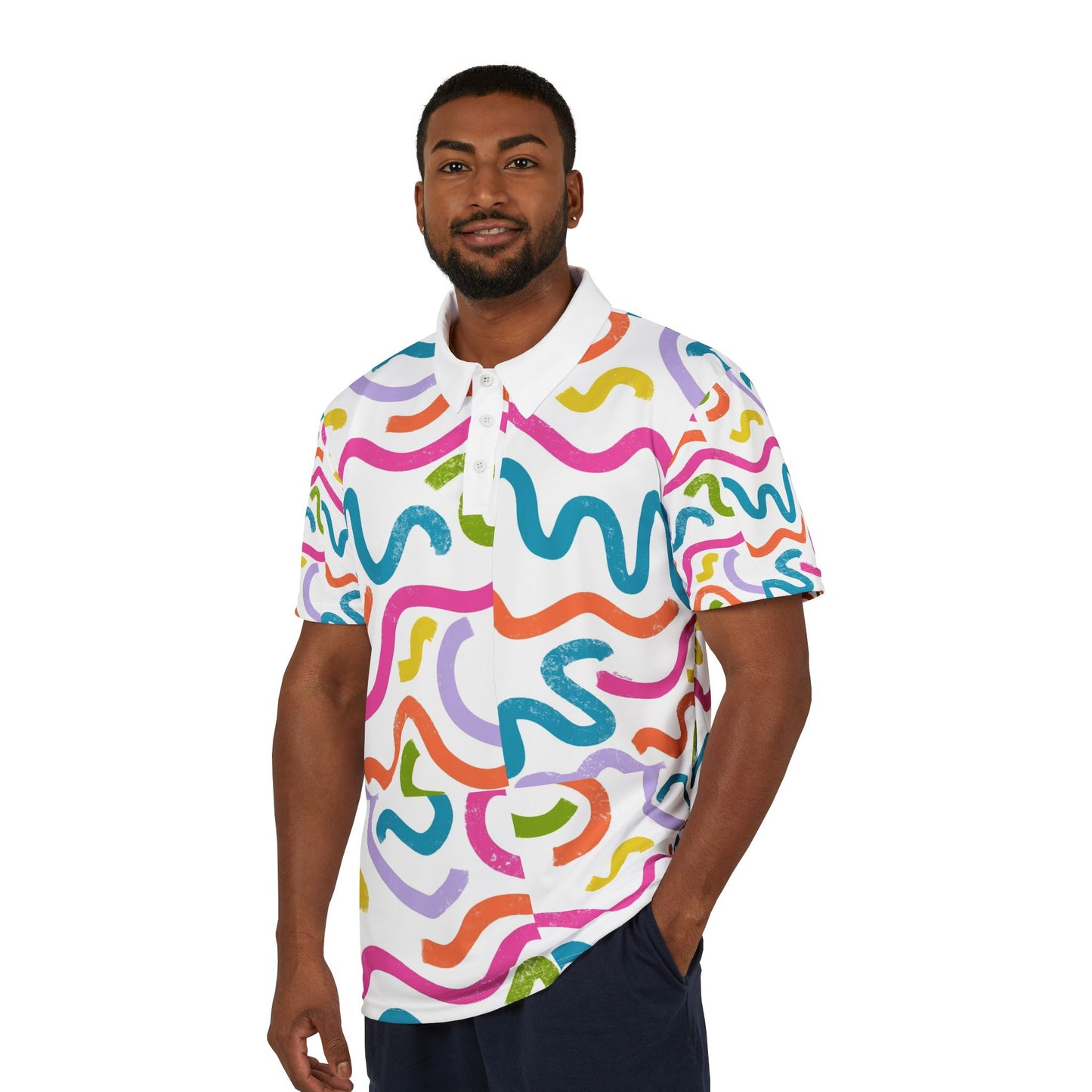Colorful Squiggle Polo Shirt — Vibrant All-Over Print Casual Polo