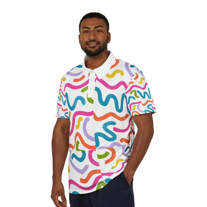 Colorful Squiggle Polo Shirt — Vibrant All-Over Print Casual Polo