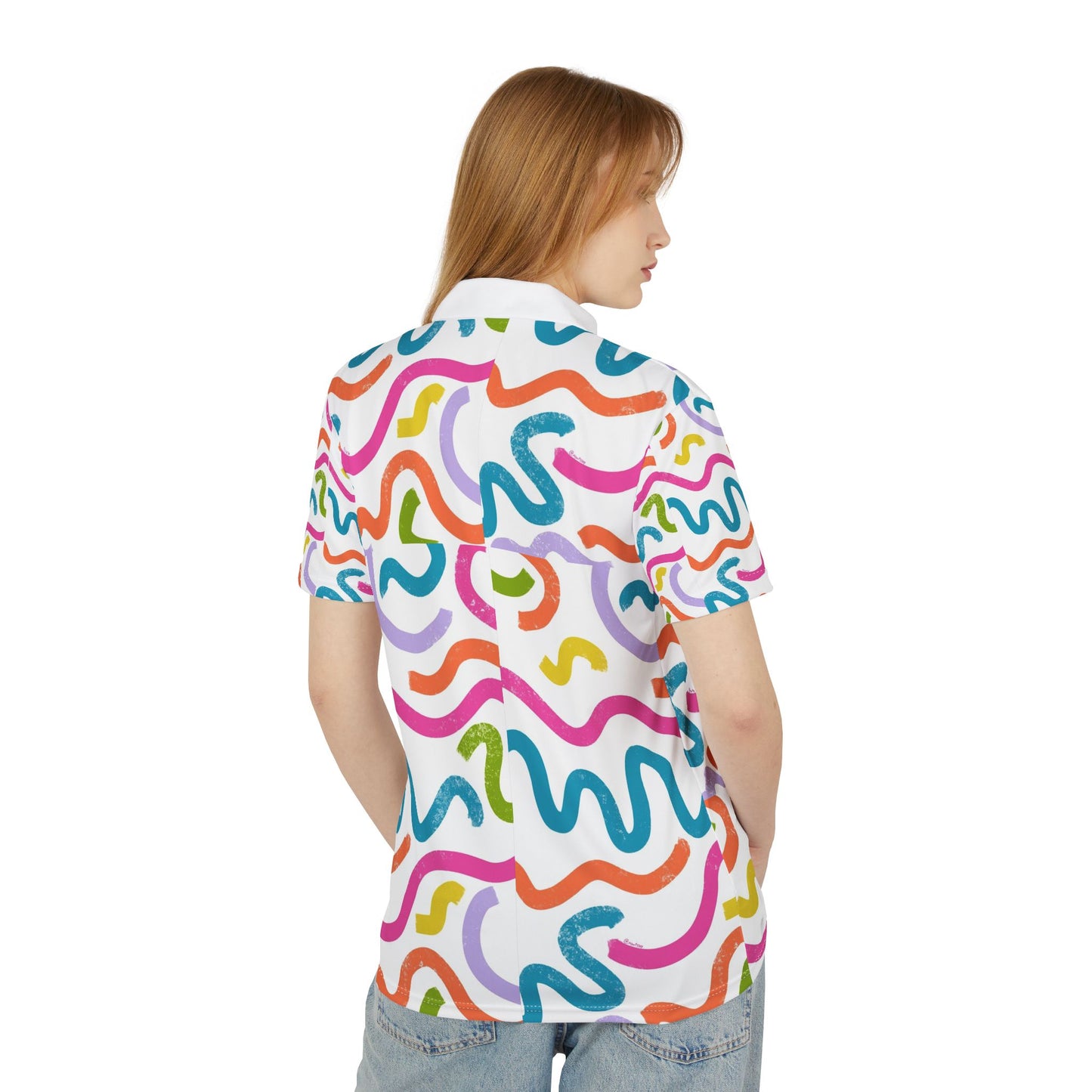 Colorful Squiggle Polo Shirt — Vibrant All-Over Print Casual Polo