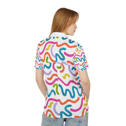 Colorful Squiggle Polo Shirt — Vibrant All-Over Print Casual Polo